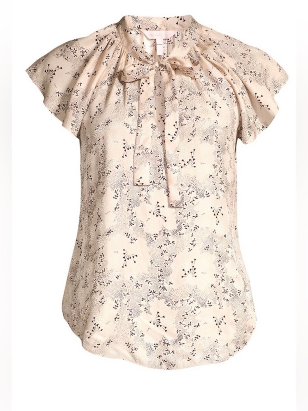 Rebecca Taylor 100% Silk Cream Floral Tie-Neck Blouse with Butterfly Sleeves 8